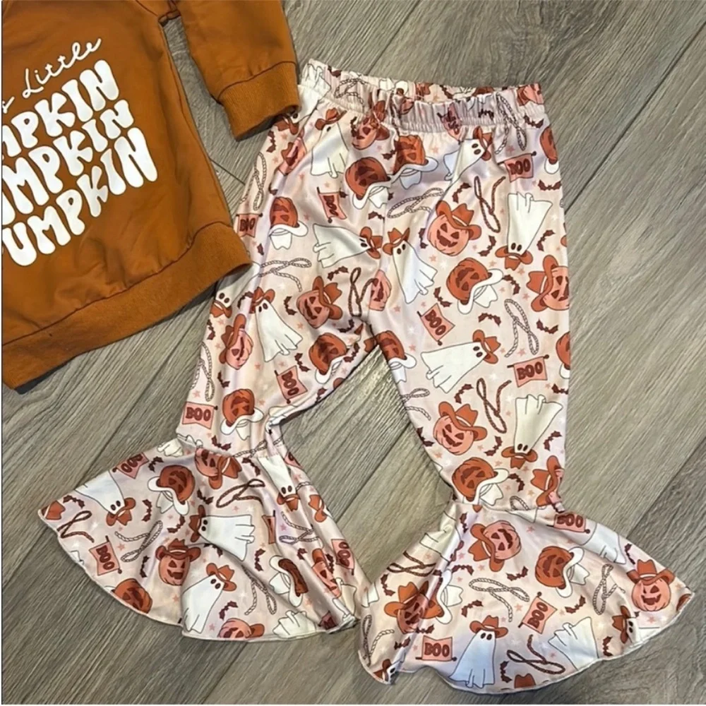 Pumpkin Themed Toddler Girls Matching Set with Flared pants‎ Size 2-3T